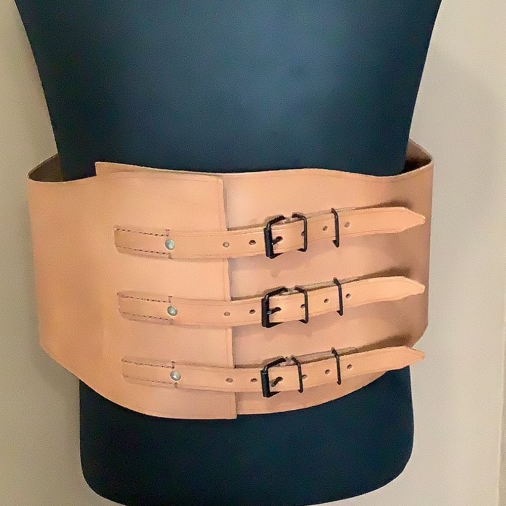 Tan Leather Belt with Buckle Detailing